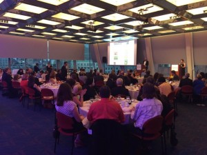 Awards being announced by Amy Fischbach and Roy Harris in Kimmel Center at NYU.