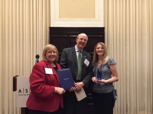 From left: Dee Ann Divis, Knight's editor, Roy Harris, ASBPE Foundation immediate past president, Rebecca Knight, 2018 Stephen Barr award winner.